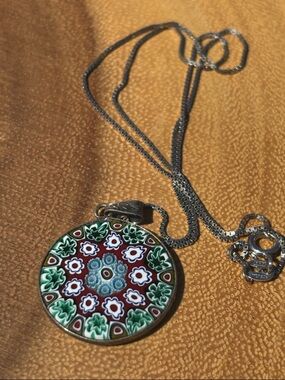 Silver Millefiori Glass Pendant Necklace AMV